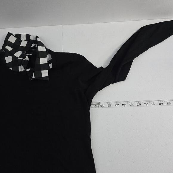 Adrianna Papell Women’s Black Long Sleeve Sweater Top Buffalo Check Collar Hem M - Picture 3 of 8